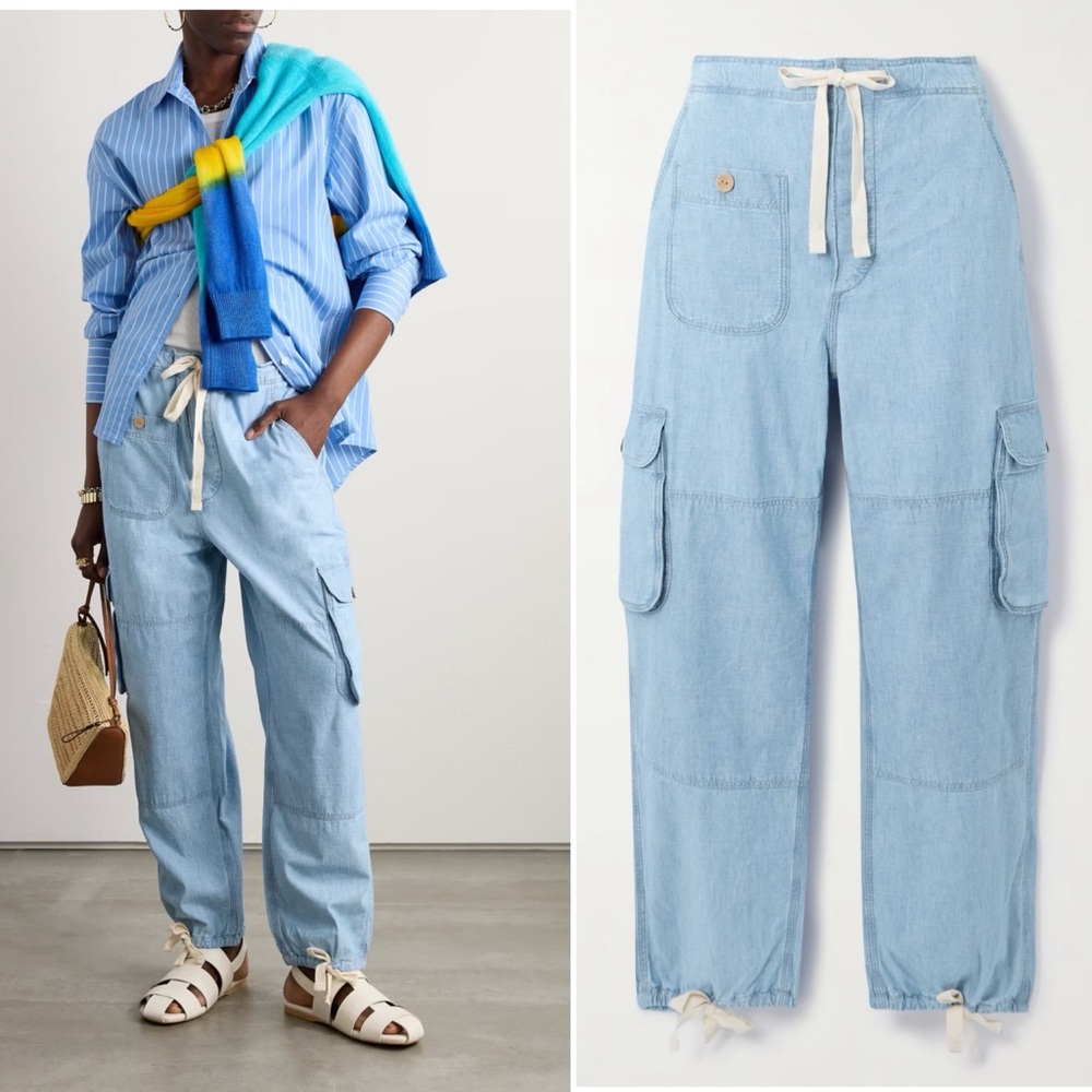 BOGO! Polo Ralph Lauren Chambray Cargo Drawstring Jeans Light Wash Blue 4